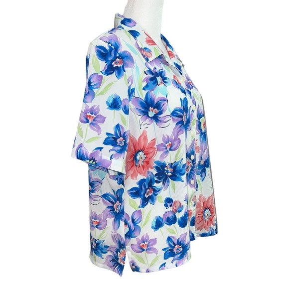 Allison Daley Petite Women’s Short Sleeve Floral Button Up Blouse Size 8P - Picture 6 of 8